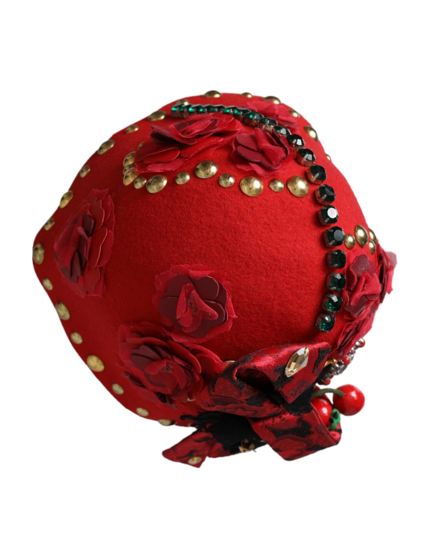 Dolce & Gabbana Red Crystal Gold Roses Brooch Embellished Hat Dolce & Gabbana