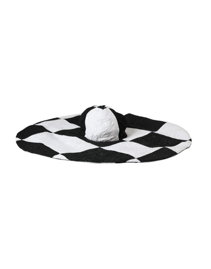 Dolce & Gabbana Black White Checkered Wide Brim Floppy Hat Dolce & Gabbana