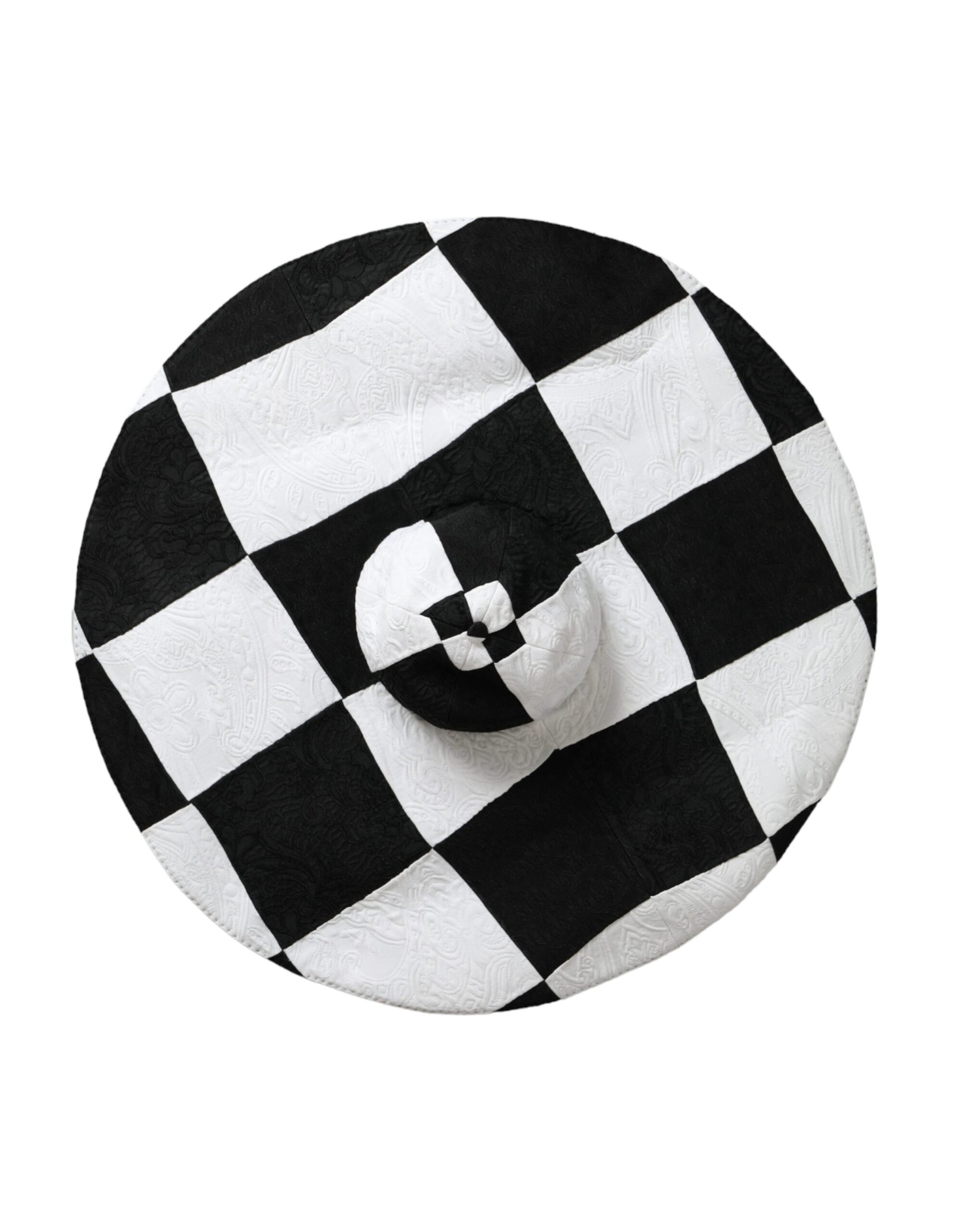 Dolce & Gabbana Black White Checkered Wide Brim Floppy Hat