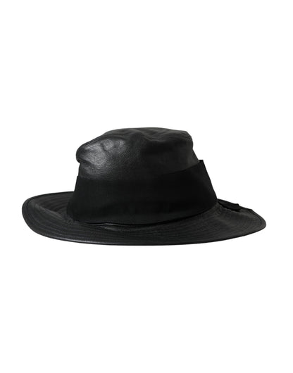 Dolce & Gabbana Black Leather DG Coin Crystal Wide Brim Hat Dolce & Gabbana