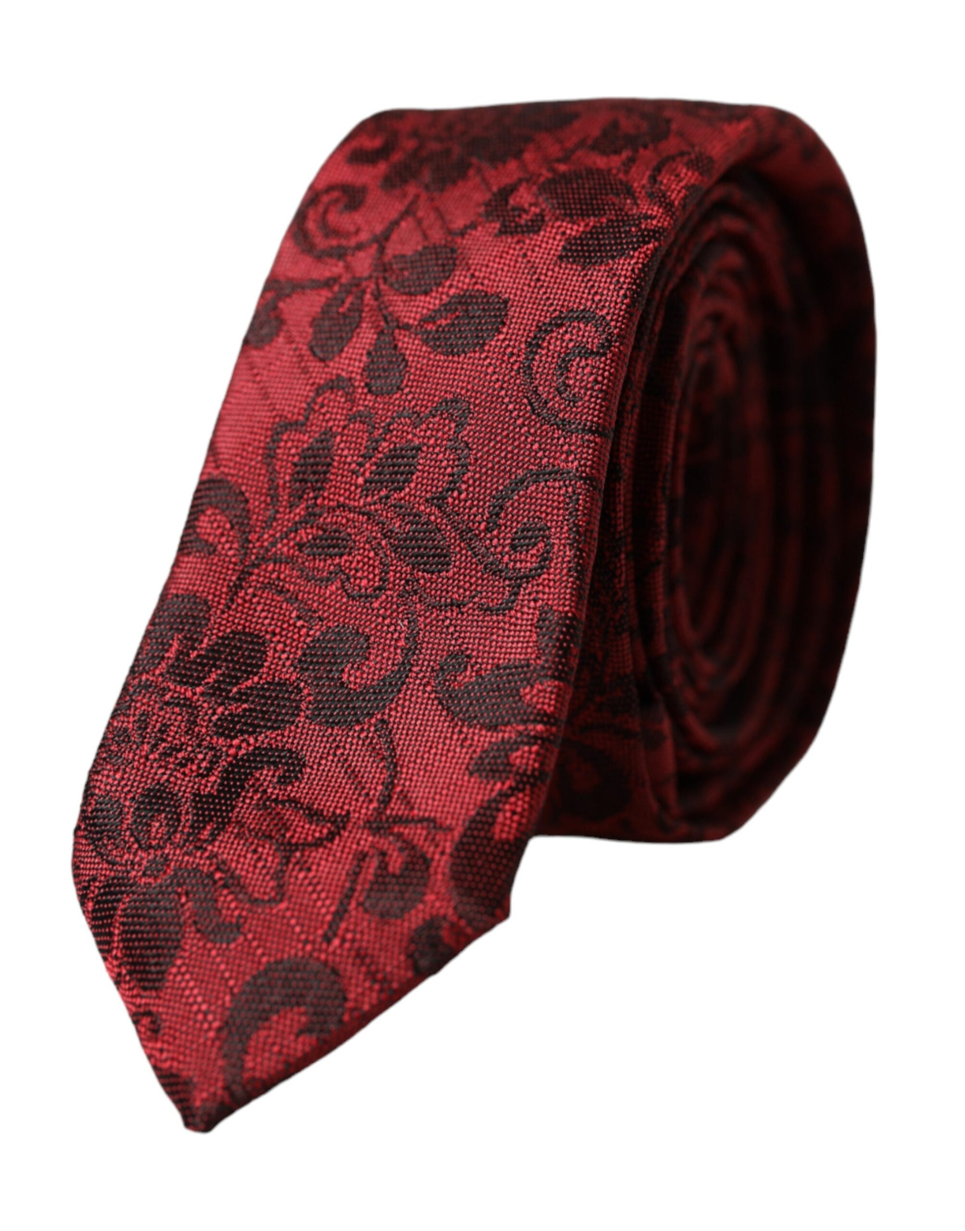 Dolce & Gabbana Red Floral Brocade Silk Adjustable Men Tie