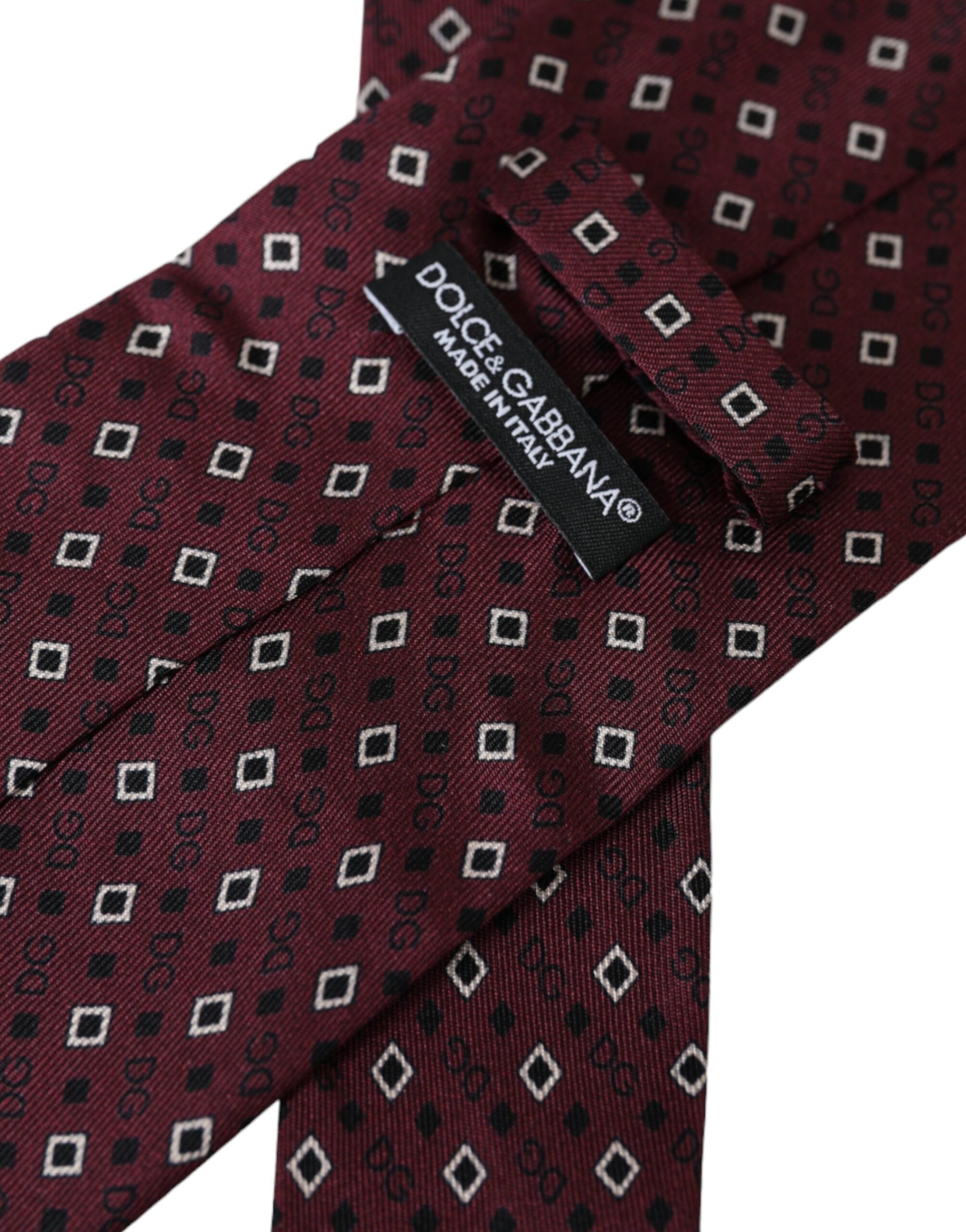 Dolce & Gabbana Maroon Silk Branded Logo Adjustable Men Tie