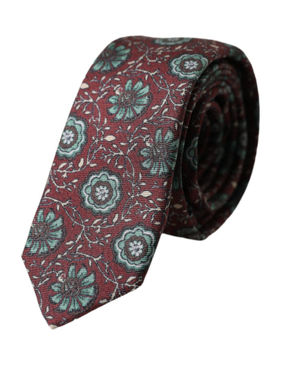 Dolce & Gabbana Maroon Floral 100% Silk Adjustable Men Tie