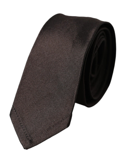 Dolce & Gabbana Brown Solid 100% Silk Adjustable Tie Dolce & Gabbana