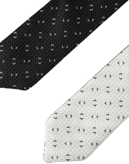 Dolce & Gabbana Black White Patterned Adjustable Tie Dolce & Gabbana