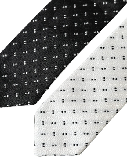 Dolce & Gabbana Black White Patterned Adjustable Tie Dolce & Gabbana