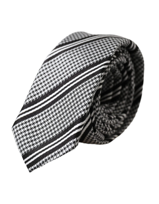 Dolce & Gabbana Black White Stripes Silk Adjustable Tie Dolce & Gabbana