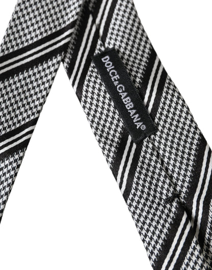 Dolce & Gabbana Black White Stripes Silk Adjustable Tie Dolce & Gabbana