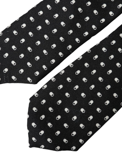 Dolce & Gabbana Black Patterned 100%Silk Adjustable Tie Dolce & Gabbana