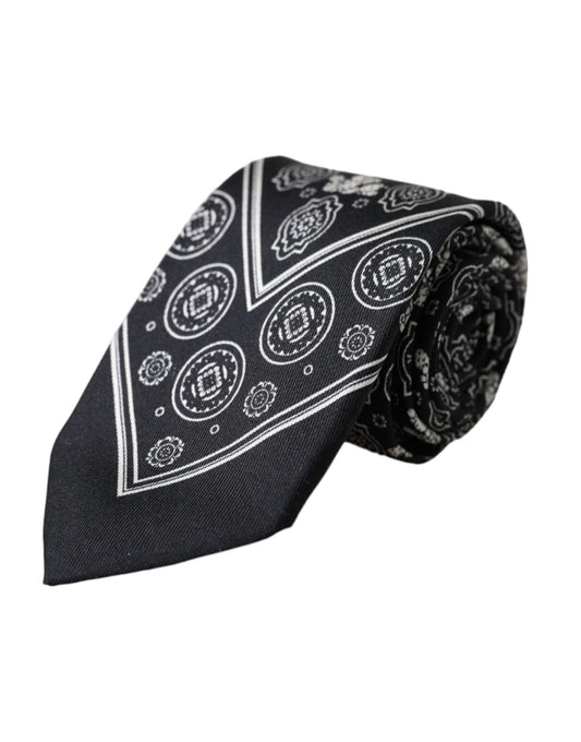 Dolce & Gabbana Black Patterned 100%Silk Adjustable Tie Dolce & Gabbana