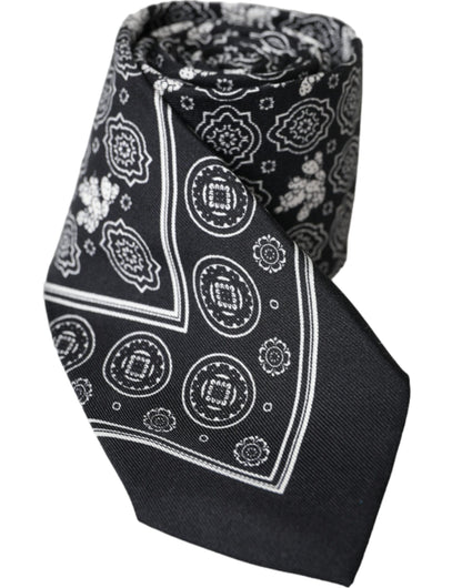 Dolce & Gabbana Black Patterned 100%Silk Adjustable Tie Dolce & Gabbana