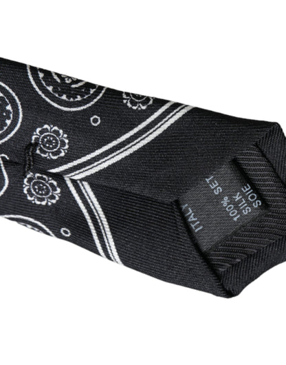 Dolce & Gabbana Black Patterned 100%Silk Adjustable Tie Dolce & Gabbana