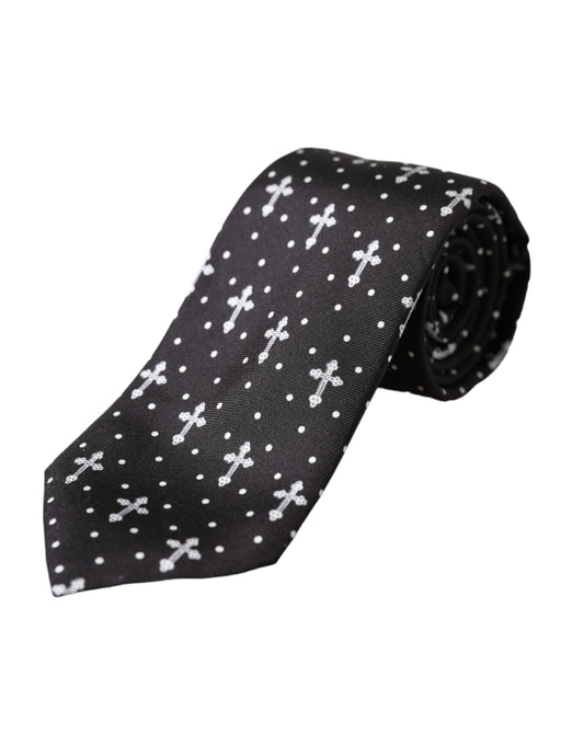 Dolce & Gabbana Black White Cross Silk Adjustable Tie Dolce & Gabbana