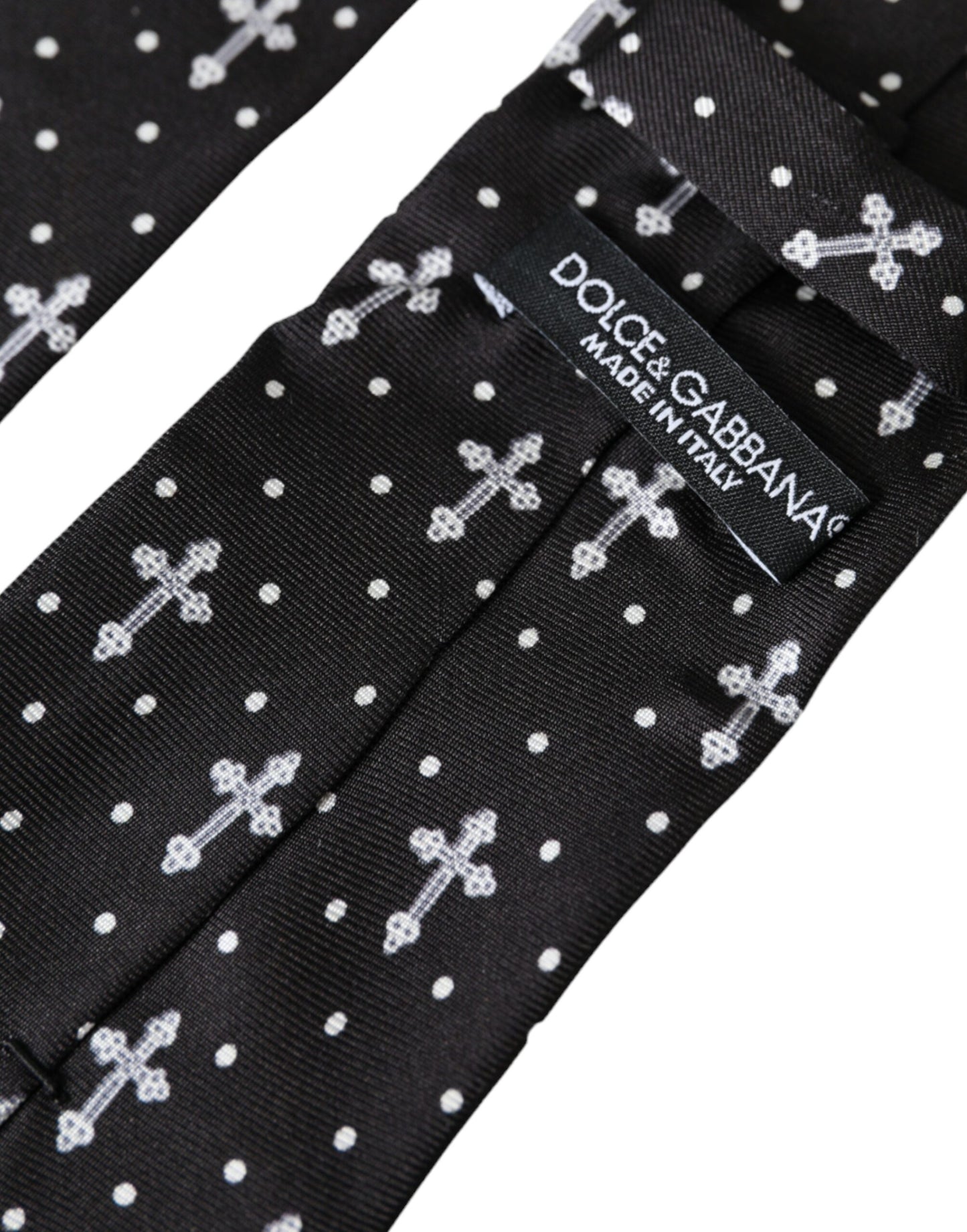 Dolce & Gabbana Black White Cross Silk Adjustable Tie Dolce & Gabbana