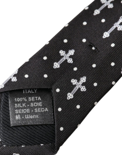 Dolce & Gabbana Black White Cross Silk Adjustable Tie Dolce & Gabbana