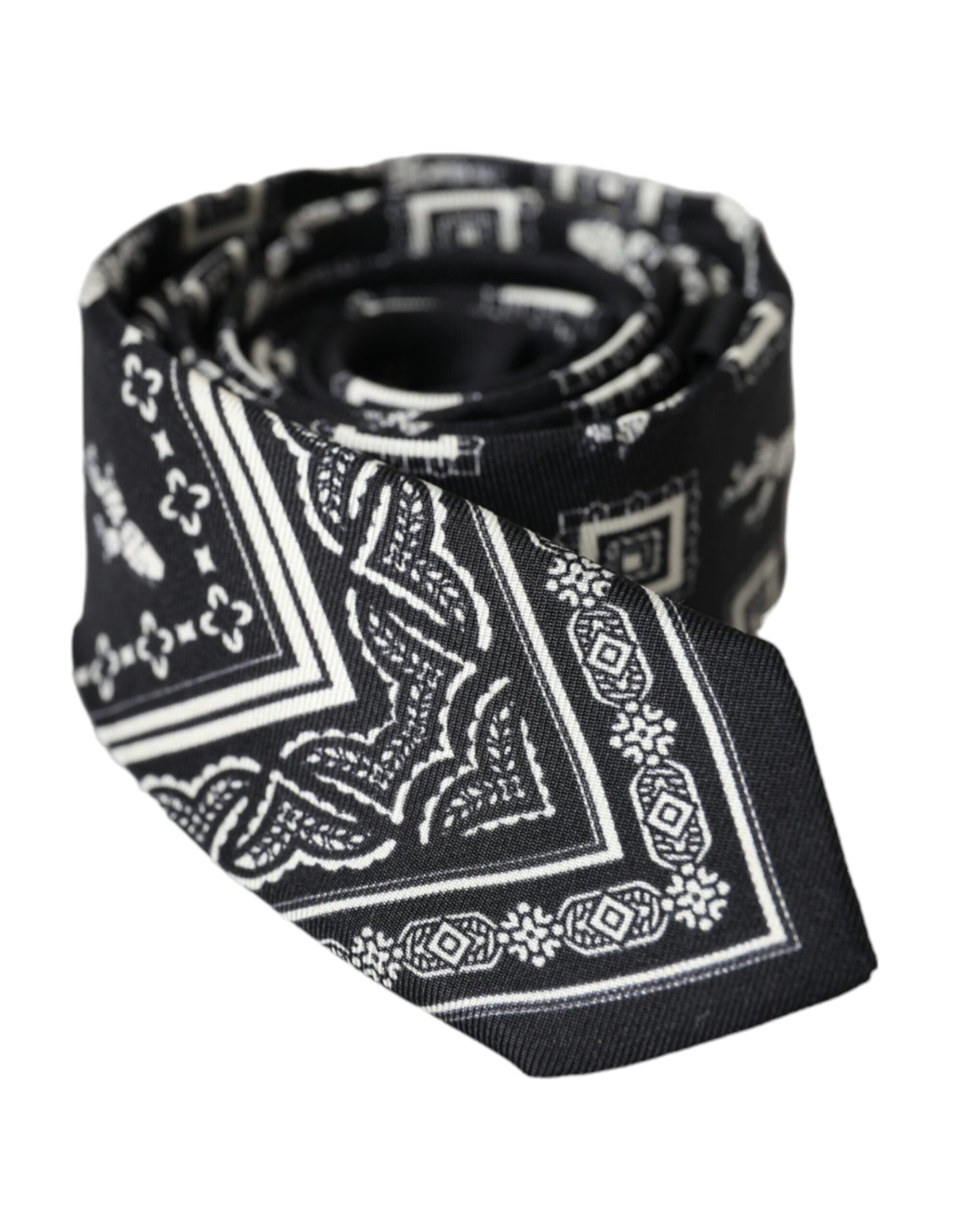 Dolce & Gabbana Black Patterned 100%Silk Adjustable Tie Dolce & Gabbana