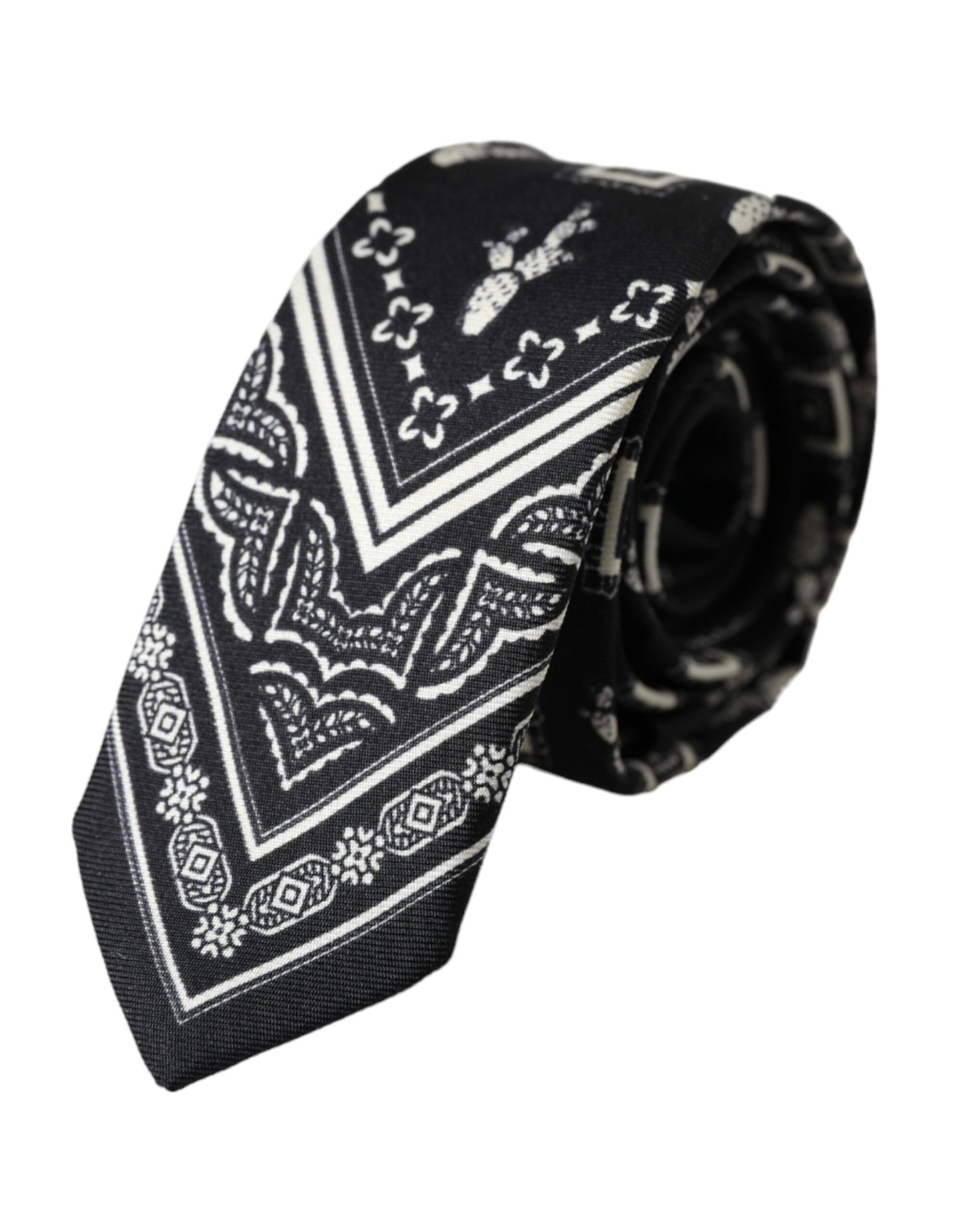 Dolce & Gabbana Black Patterned 100%Silk Adjustable Tie Dolce & Gabbana