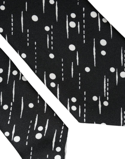 Dolce & Gabbana Black Dotted 100% Silk Adjustable Tie Dolce & Gabbana