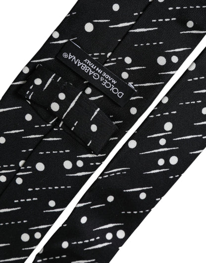 Dolce & Gabbana Black Dotted 100% Silk Adjustable Tie Dolce & Gabbana