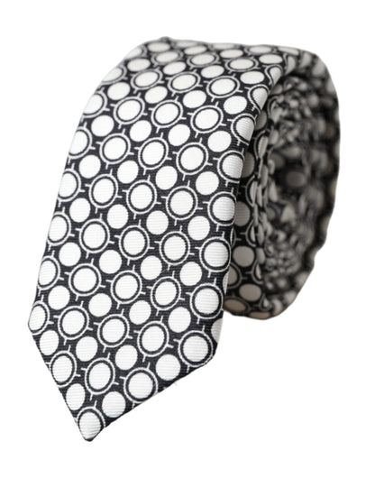 Dolce & Gabbana White Circles 100% Silk Adjustable Tie Dolce & Gabbana