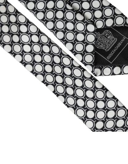 Dolce & Gabbana White Circles 100% Silk Adjustable Tie Dolce & Gabbana