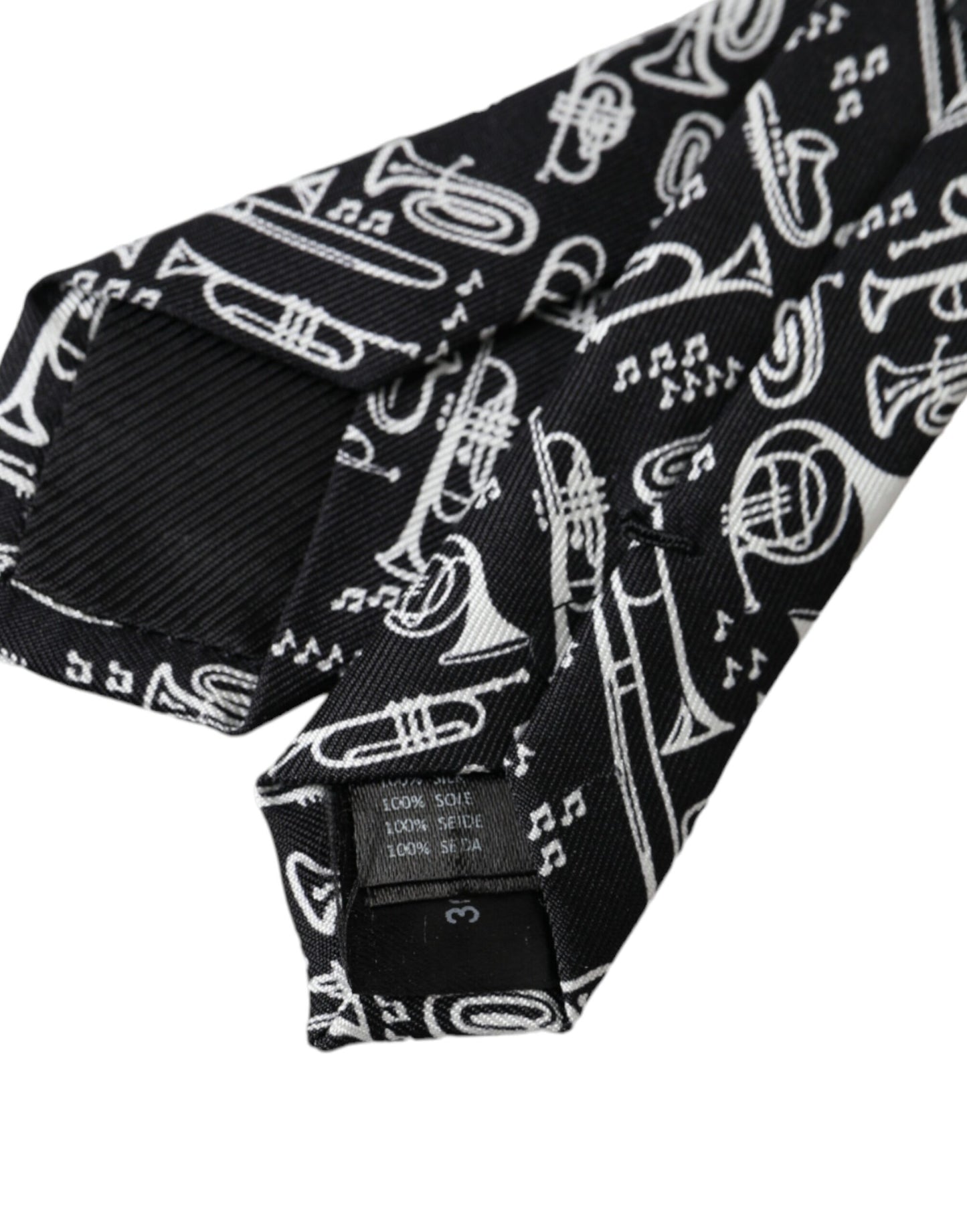 Dolce & Gabbana Black Trumpet Print Silk Adjustable Tie Dolce & Gabbana