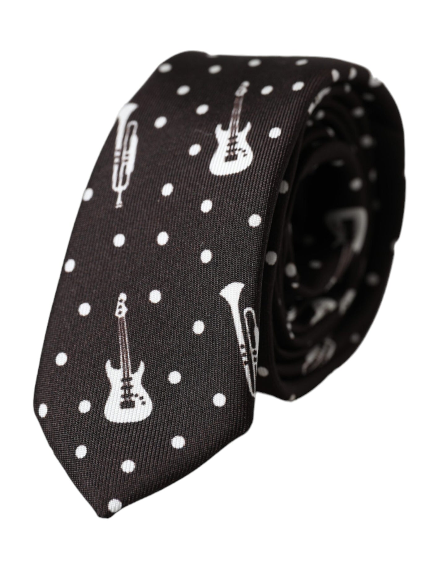 Dolce & Gabbana Black Guitar Print Silk Adjustable Tie Dolce & Gabbana