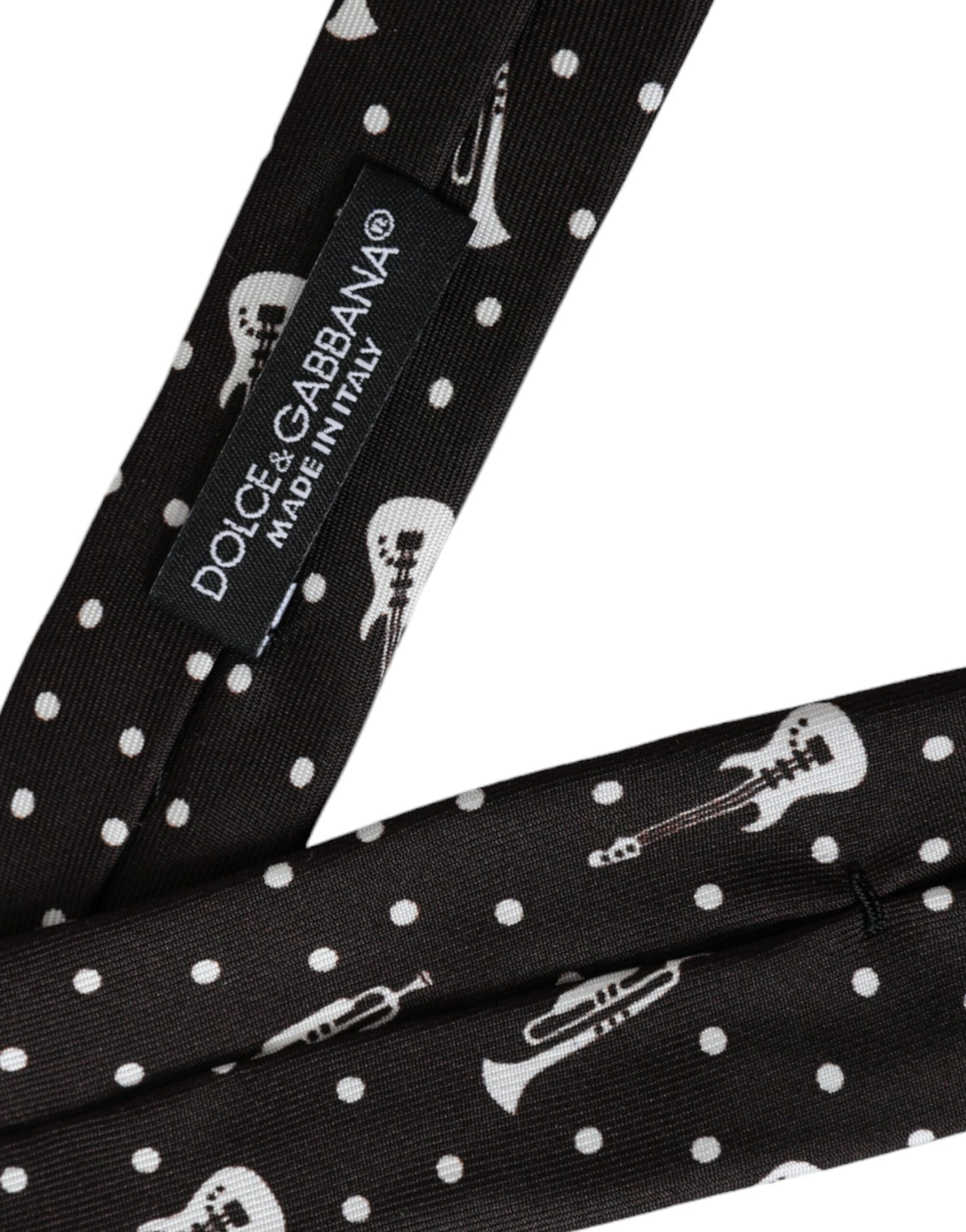 Dolce & Gabbana Black Guitar Print Silk Adjustable Tie Dolce & Gabbana