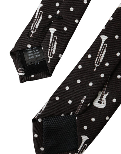 Dolce & Gabbana Black Guitar Print Silk Adjustable Tie Dolce & Gabbana