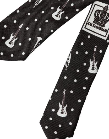 Dolce & Gabbana Black Guitar Print Silk Adjustable Tie Dolce & Gabbana