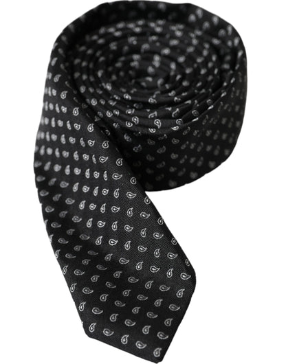 Dolce & Gabbana Black Jacquard Patterned Silk Adjustable Men Tie Dolce & Gabbana