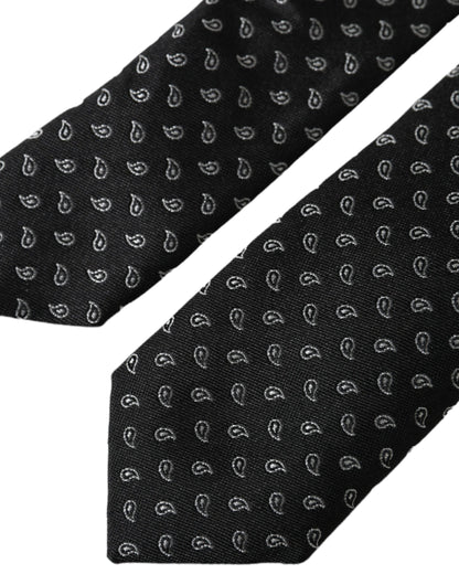 Dolce & Gabbana Black Jacquard Patterned Silk Adjustable Men Tie Dolce & Gabbana