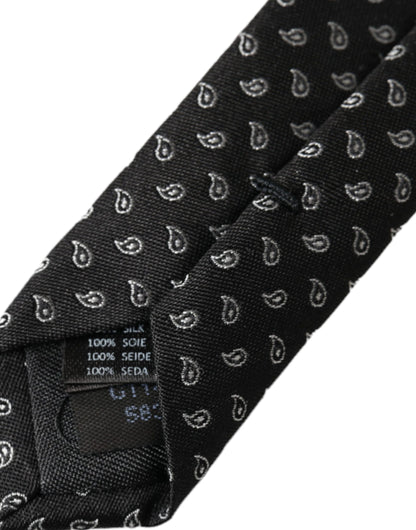 Dolce & Gabbana Black Jacquard Patterned Silk Adjustable Men Tie Dolce & Gabbana