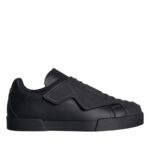 Dolce & Gabbana Black Leather Slip On Low Top Sneakers Shoes Dolce & Gabbana