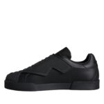 Dolce & Gabbana Black Leather Slip On Low Top Sneakers Shoes Dolce & Gabbana