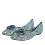 Dolce & Gabbana Blue Lace Crystal Ballet Flats Loafers Shoes Dolce & Gabbana