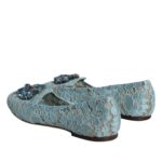 Dolce & Gabbana Blue Lace Crystal Ballet Flats Loafers Shoes Dolce & Gabbana