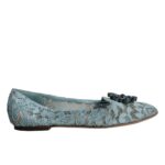 Dolce & Gabbana Blue Lace Crystal Ballet Flats Loafers Shoes Dolce & Gabbana