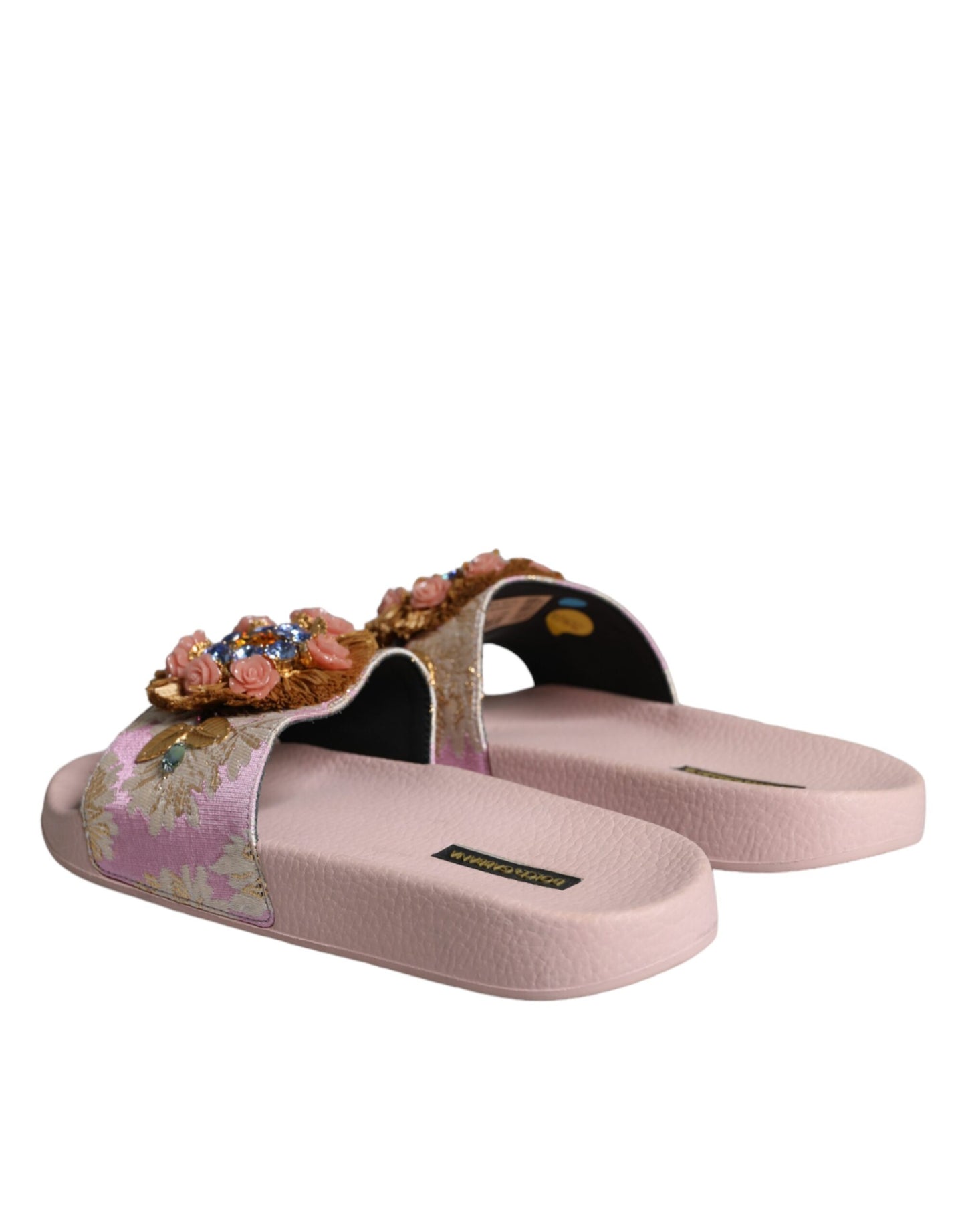 Dolce & Gabbana Pink Brocade Crystal Sandals Slides Beachwear Shoes Dolce & Gabbana