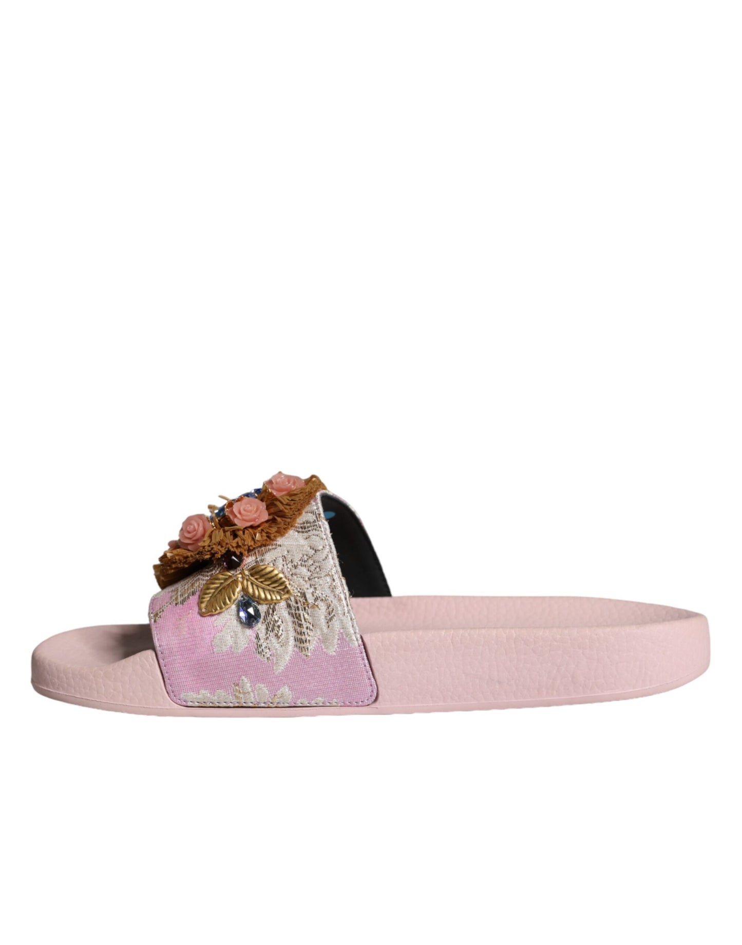 Dolce & Gabbana Pink Brocade Crystal Sandals Slides Beachwear Shoes Dolce & Gabbana