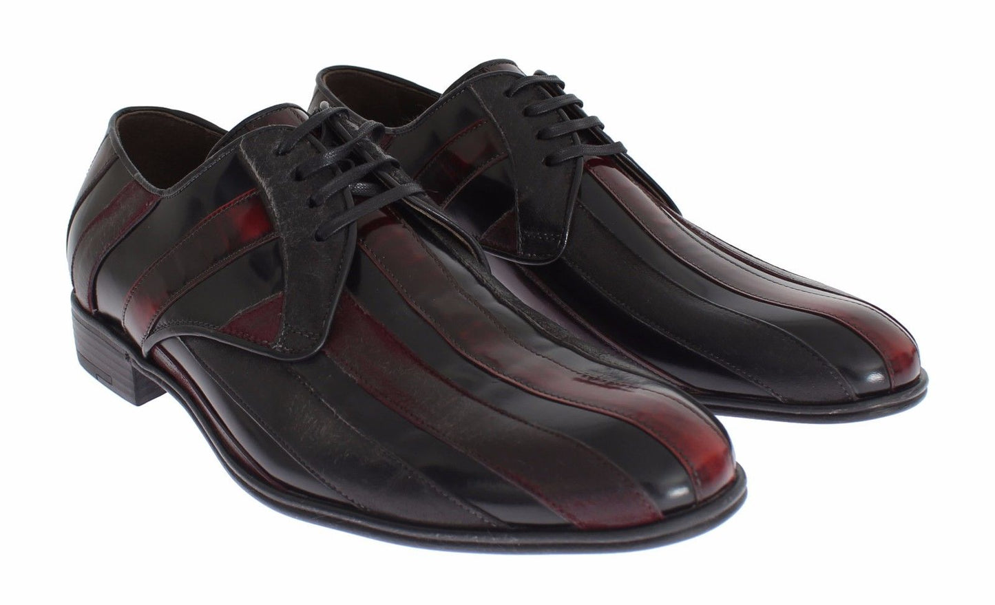 Dolce & Gabbana Elegant Black Bordeaux Striped Leather Dress Shoes Dolce & Gabbana