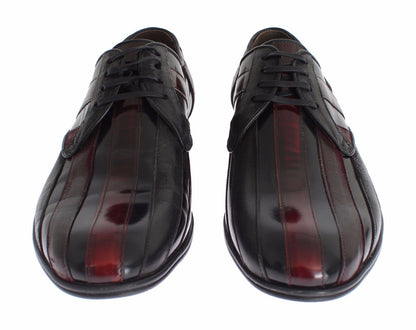 Dolce & Gabbana Elegant Black Bordeaux Striped Leather Dress Shoes Dolce & Gabbana