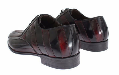 Dolce & Gabbana Elegant Black Bordeaux Striped Leather Dress Shoes Dolce & Gabbana