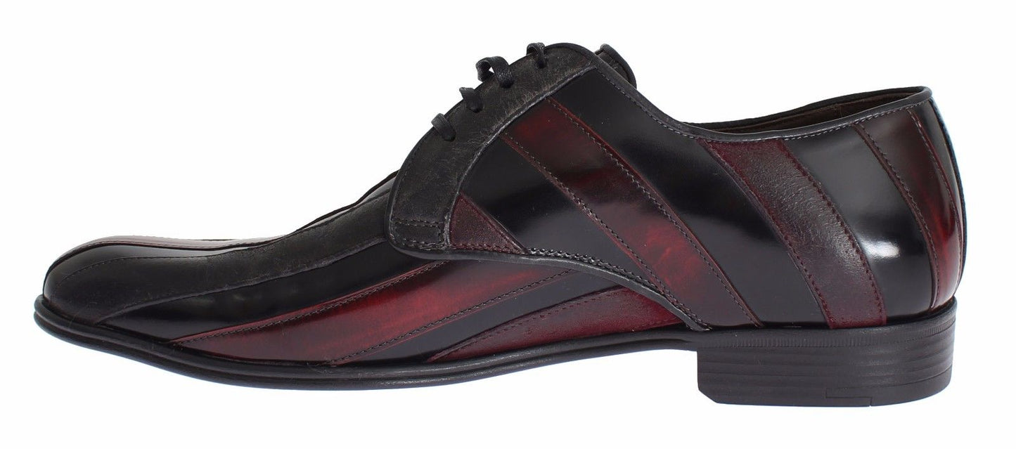 Dolce & Gabbana Elegant Black Bordeaux Striped Leather Dress Shoes Dolce & Gabbana