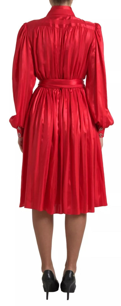 Dolce & Gabbana Elegant Red Silk Midi Dress with Button Detail Dolce & Gabbana