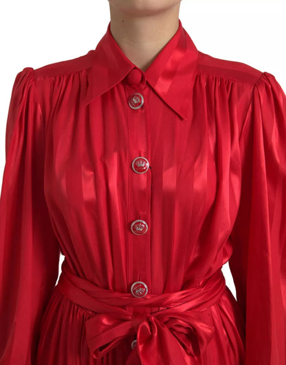 Dolce & Gabbana Elegant Red Silk Midi Dress with Button Detail Dolce & Gabbana