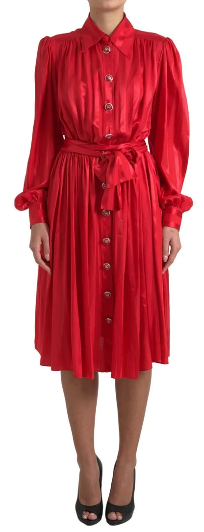 Dolce & Gabbana Elegant Red Silk Midi Dress with Button Detail Dolce & Gabbana