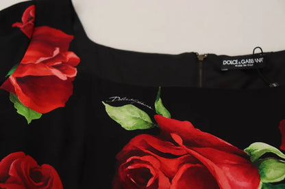 Dolce & Gabbana Black Red Roses Sheath Silk Stretch Dress Dolce & Gabbana