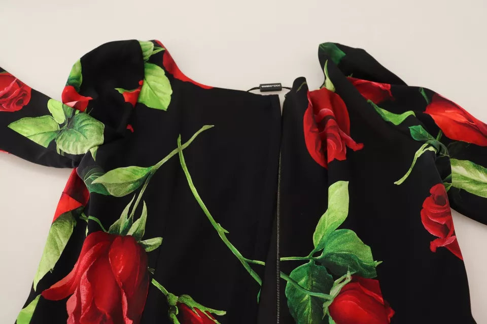 Dolce & Gabbana Black Red Roses Sheath Silk Stretch Dress Dolce & Gabbana