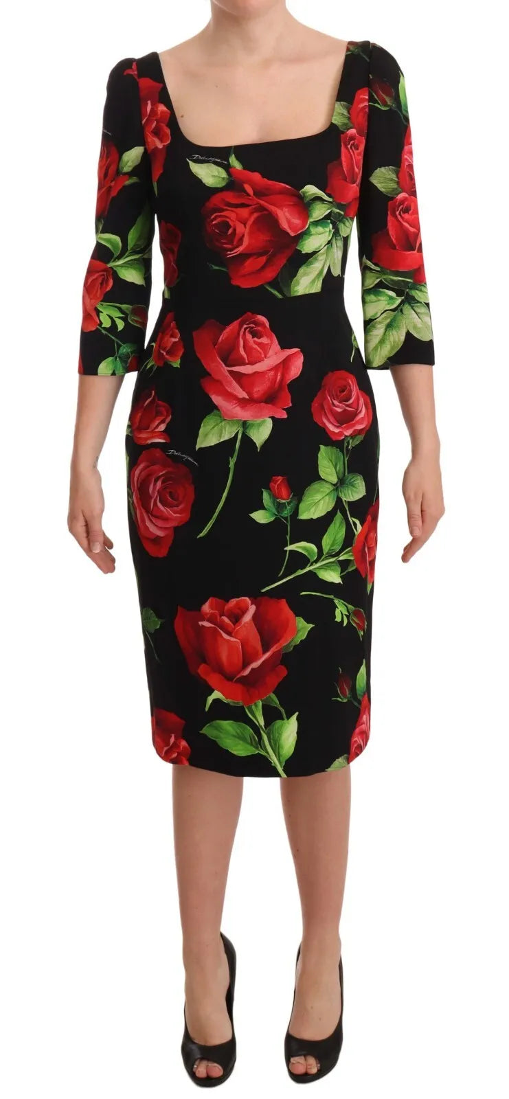 Dolce & Gabbana Black Red Roses Sheath Silk Stretch Dress Dolce & Gabbana